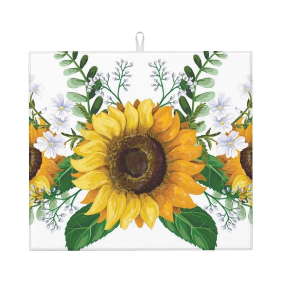 Xecao Sunflowers (2) Print Dish Drying Mat for Kitchen Counter,Absorbent Coffee Bar Mat, Dish Drainer Rack Mats,Dining Room Decoration