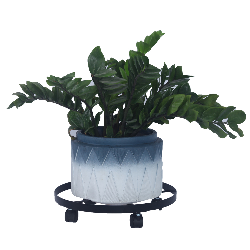 Kepooman 14" Metal Rolling Plant Caddy Round Flower Pot Rack with Wheels for Garden Patio, Black