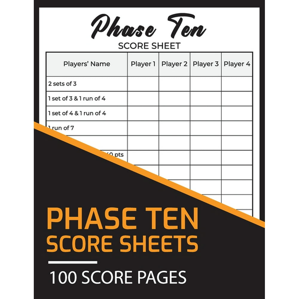 Phase Ten Score Sheets 100 Score Pages Perfect Scoresheet Record Book