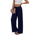 thumbnail image 6 of Wide Leg Pants for Women Casual Straight Pants Drawstring Elastic Waist Trousers with Pockets Summer Beach Vacation Clothes, 6 of 9