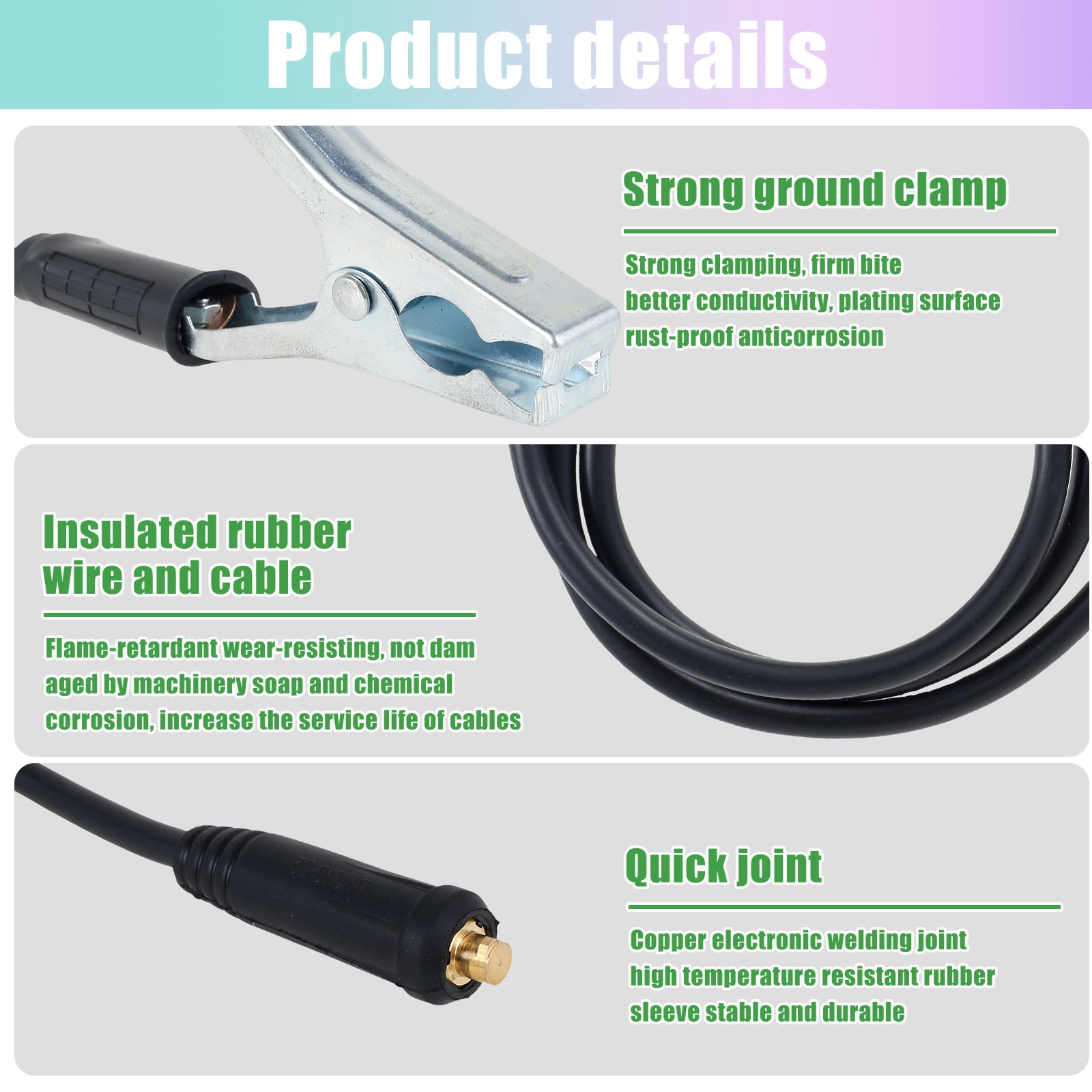 Ikoopy Welding Electrode Holder Stick Plier with Cable Copper MMA/ARC Welding Ground Clamp with Cable Stable Welding Rod Clamping Tool Welding Stick Plier Clamp for 300A Welder Machine