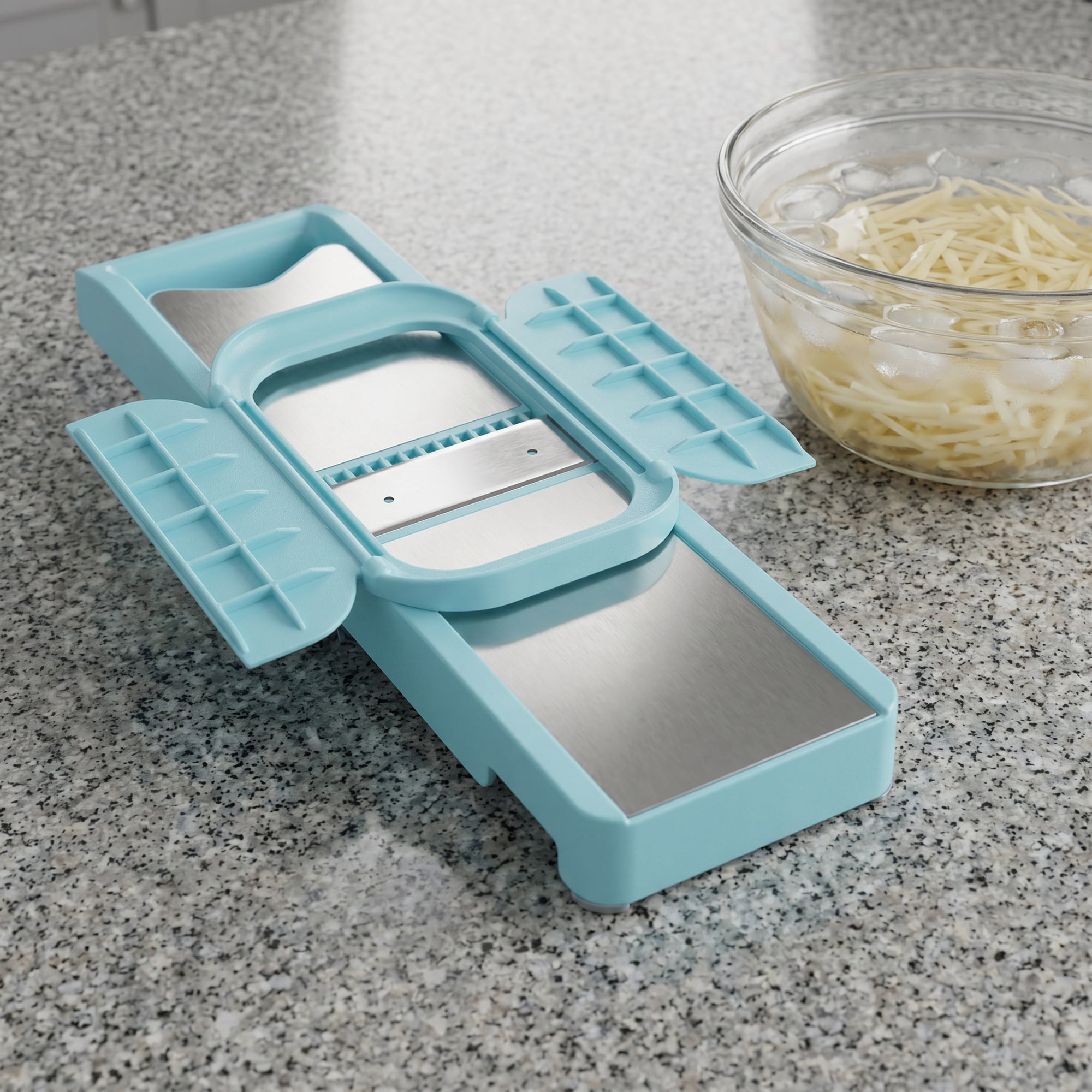 Unique Bargains Stainless Steel Mandoline Slicer with Safety Guard 2 in 1(C) 14.8"x3.9"