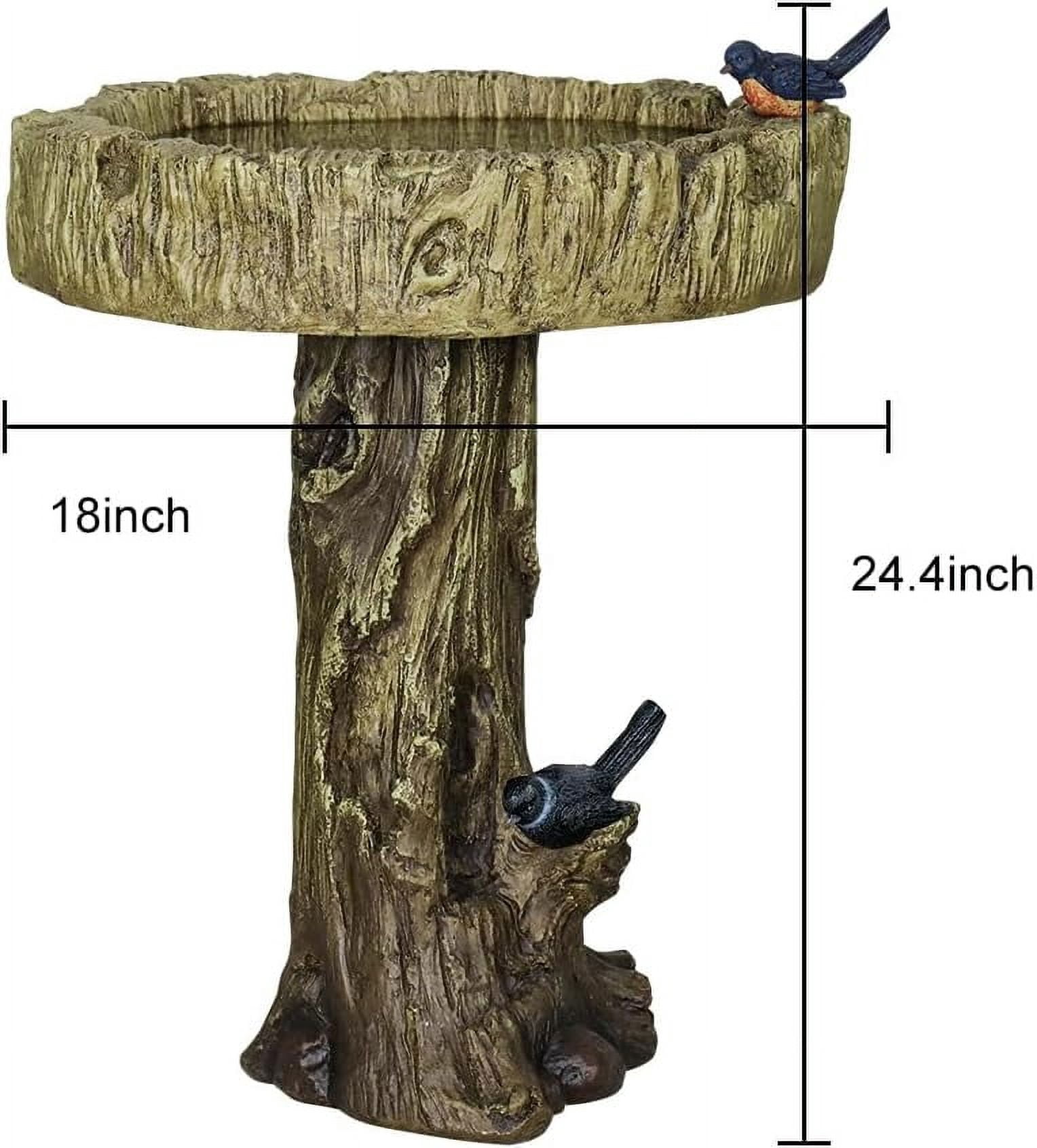 24.4” H Fibre Reinforced Concrete Outdoor Garden Bird Bath with Birds, Woodland Tree Trunk Decoration Yard Statue，Pedestal Birdbaths for Outdoors, Garden, Patio, Lawn, Backyard