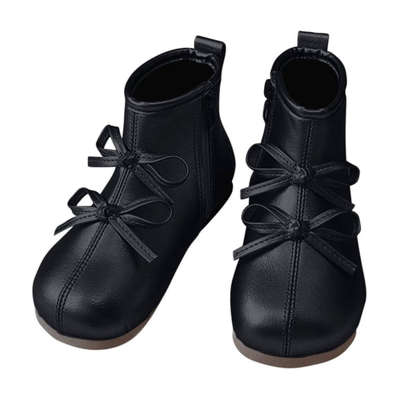 hopeusnice Kids Ankle Boots Low Top Style Lace Up Closure Shiny Finish Comfort Sole Suitable For Daily Play Casual Occasions Black 23