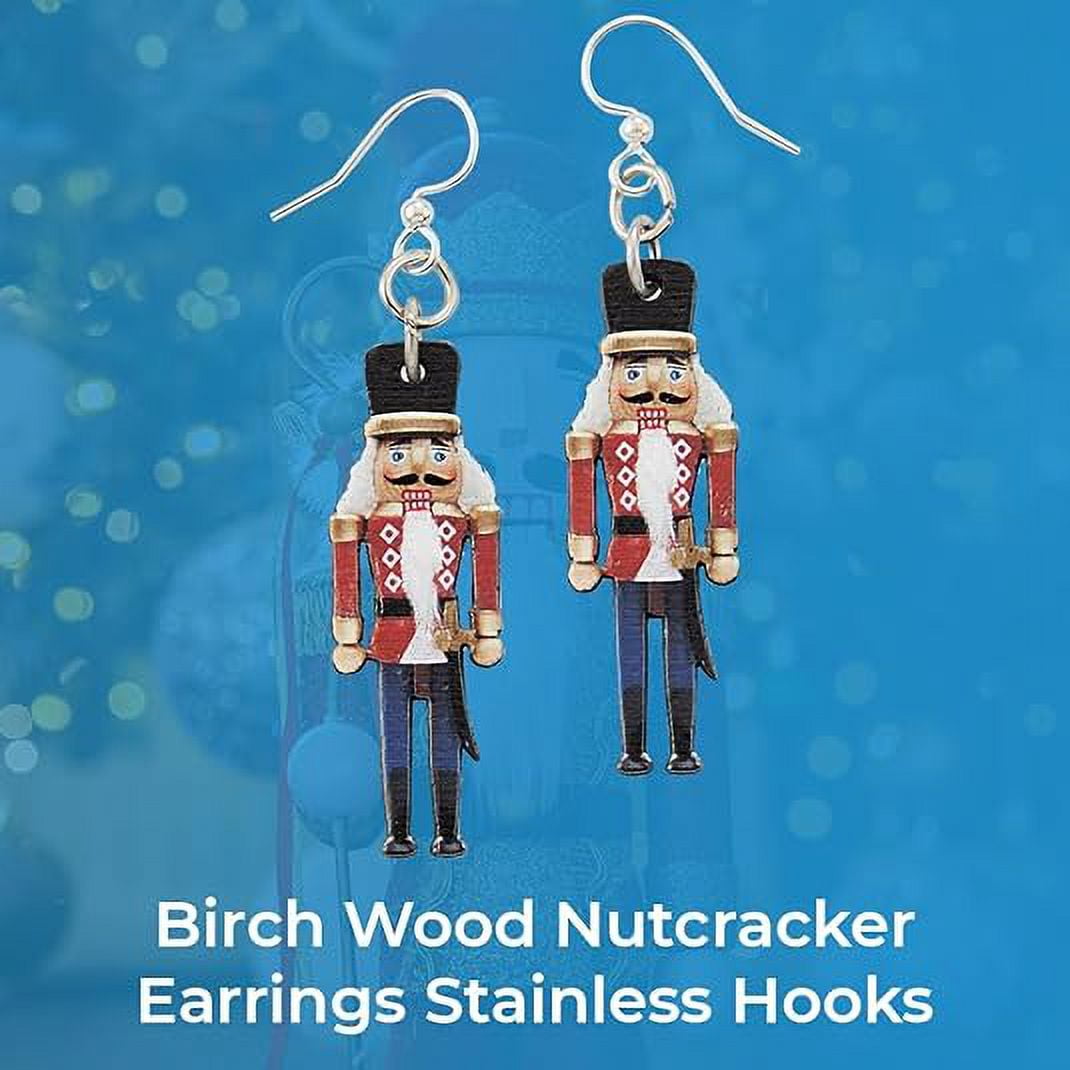 SAGEFINDS Birch Wood Nutcracker Earring | Toy Soldier Dangle Earring | Stainless Steel French Hooks