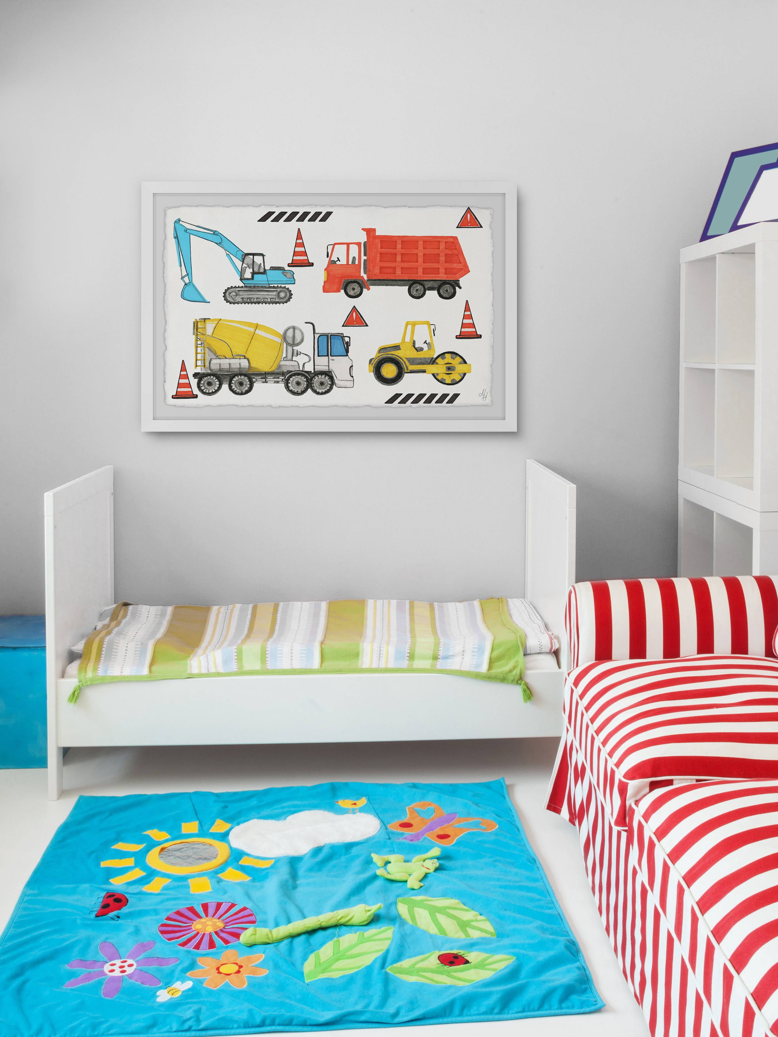Marmont Hill Road Building Trucks Framed Wall Art