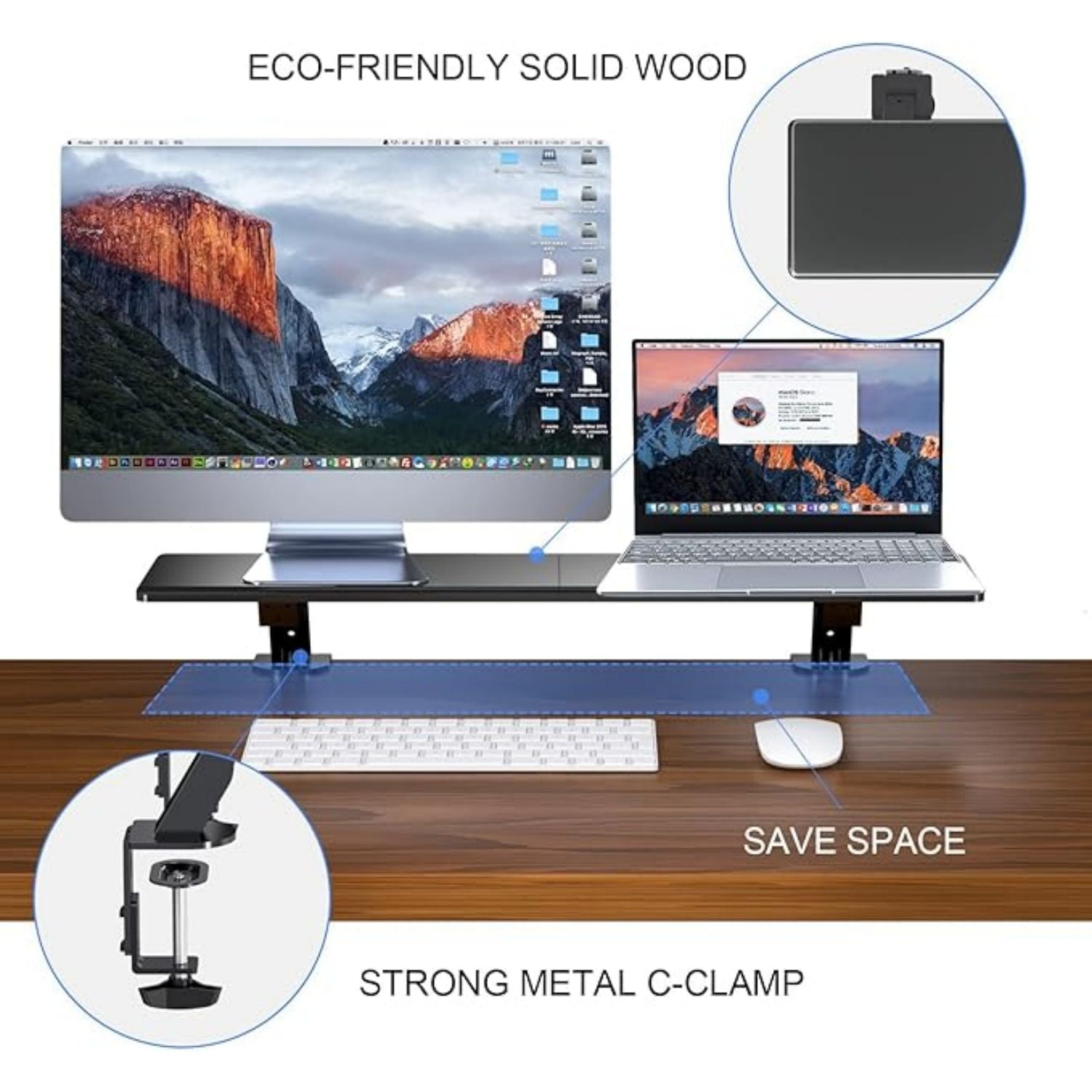 Clamp-on 32 Inch Dual Monitor Desk Mount Riser Shelf Computer Stands for 2 Monitor,Laptop,Printer, Notebook,32.2” x 7.8” x 5.7”