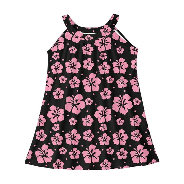 MIASHUI Robe Débardeur Sans Manches d'Été pour Filles, par-Dessus de Plage, pour Tenue Décontractée Extérieure, Noir, 9-10 Ans