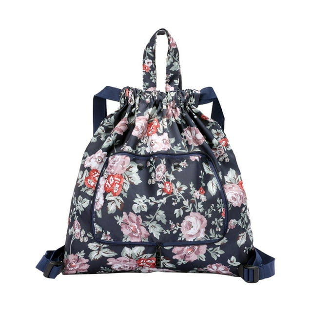 Basketball Yoga Bag Drawstring Folding Backpack Nylon for Travel (Small Flowers)