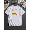 thumbnail image 2 of [1 Pce T-Shirt Graphique PLUTO] 1 Pce T-Shirt Décontracté en Polyester Tricoté avec Graphique Géométrique PLUTO, Col Rond, Extensible, Toutes Saisons Fête des Pères, Fête des Mères, Nouvel An, Festival de Printemps, Saint-Valentin, 2 of 6