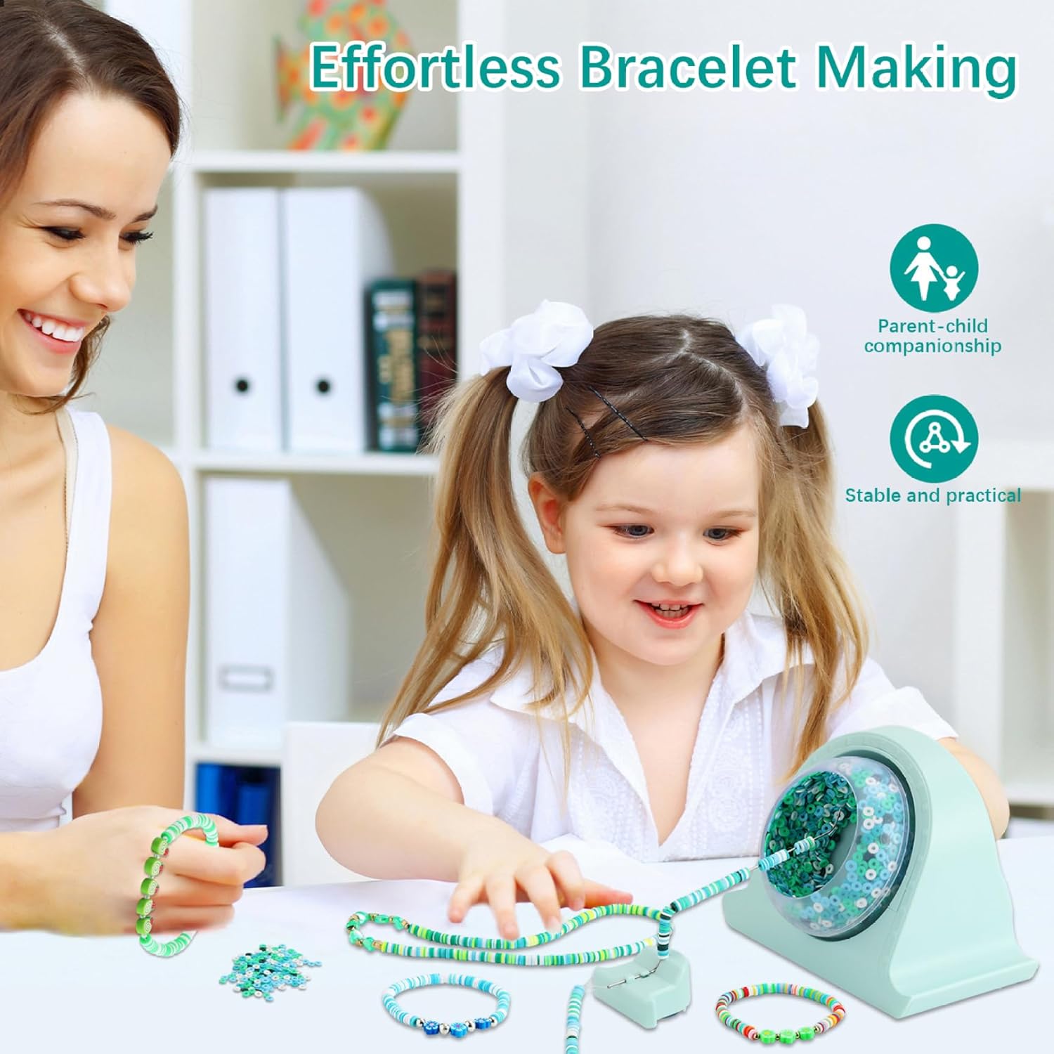 Electric Bead Spinner for Jewelry Making, Clay Bead Spinner with Needle and Accessories, Automatic Fast Hands-Free Bead Maker for Bracelets, Necklaces, Waist Chains, Christmas Birthday Gift for Girls