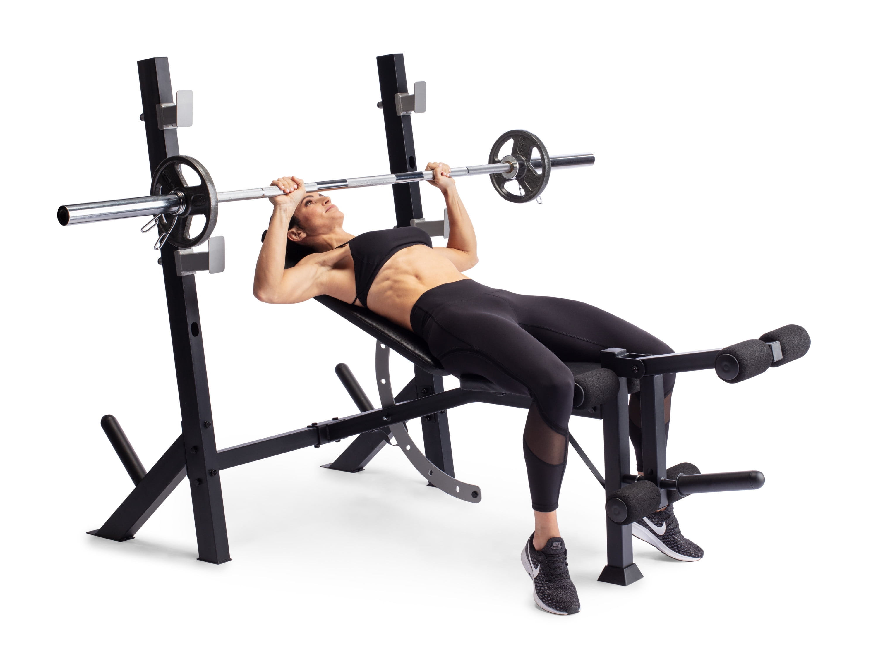 Weider Legacy Olympic Workout Bench and Rack with Integrated Leg Developer and Weight Plate Storage