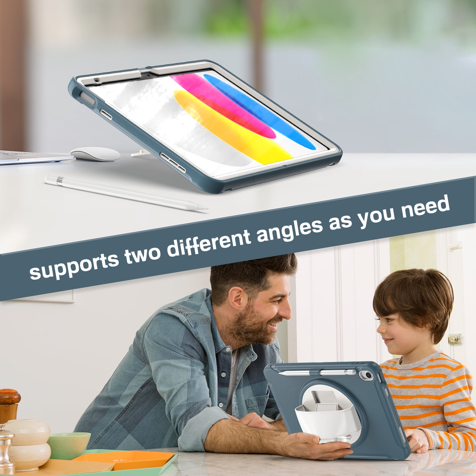 Allytechgroup Case for Apple iPad 11th Gen 11" 2025/ iPad 10th Gen 10.9" 2022, Build-in Pencil Holder Rotaing Stand Heavy Duty Shockproof Kids Friendly Hand Strap Tablet Cover for iPad 11/ iPad 10
