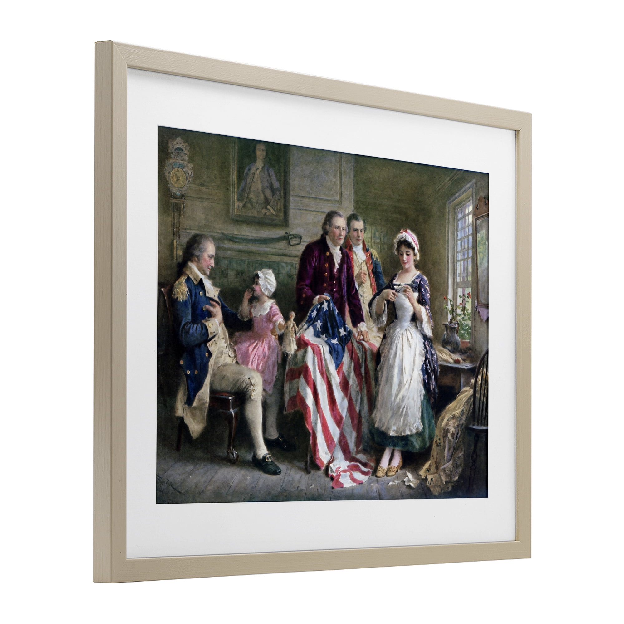 Historical Betsy Ross Birch Framed Print Under Glass, design by Arlington Prints