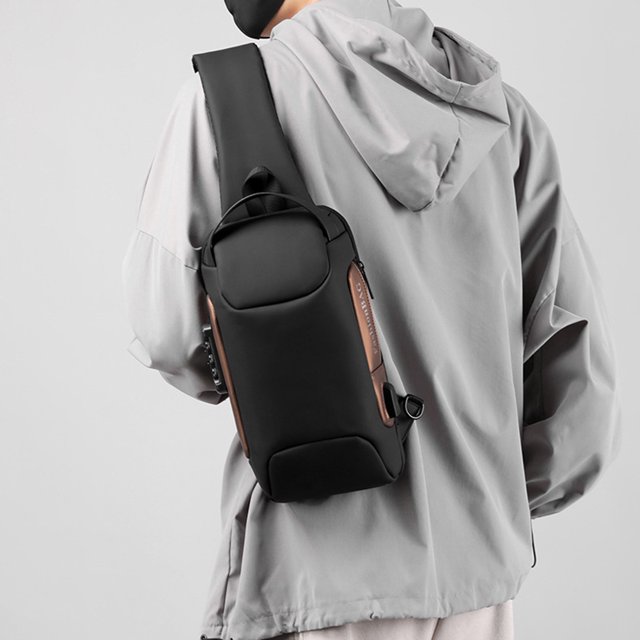 Bolso De Hombro Para Hombre Paquetes de pecho de nailon, carteras antirrobo con contraseña para viajes al aire libre (amarillo negro)
