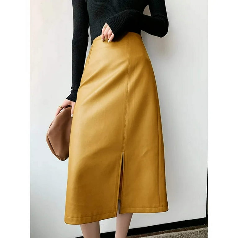Leather skirt zipper midi online