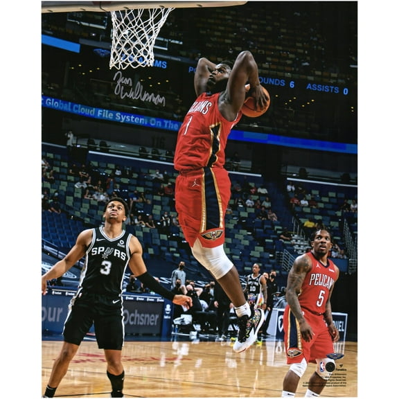 Zion Williamson New Orleans Pelicans Autographed 16" x 20" Dunk in Red Jersey Photograph - Fanatics Authentic Certified