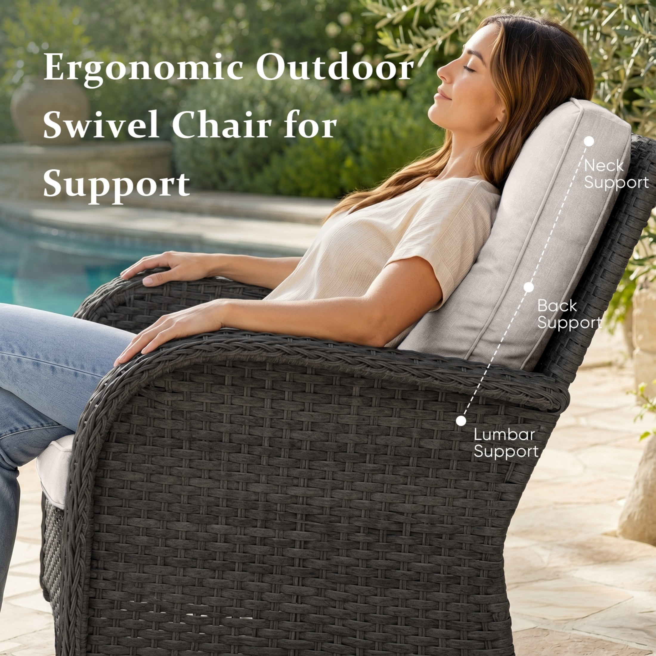 Unnifurnzi 6 Pieces Patio Bistro Set Outdoor Swivel Rocker Patio Chairs with Side Table Patio Furniture for Deck Porch Garden Balcony Poolside-Black/Beige