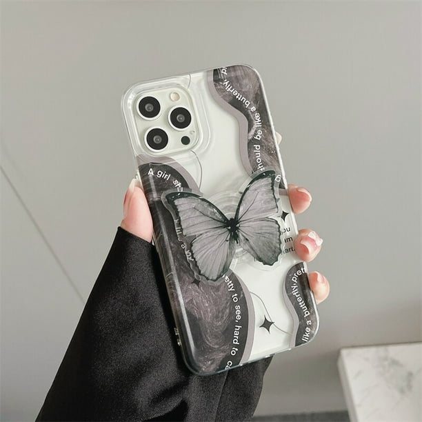 Funda de teléfono suave y transparente con soporte de Mariposa Negra para IPhone, cubierta trasera protectora para IPhone 12, 11, 13, 14 Pro, XR, X, XS Max, 7, 8 Plus Fivean unisex
