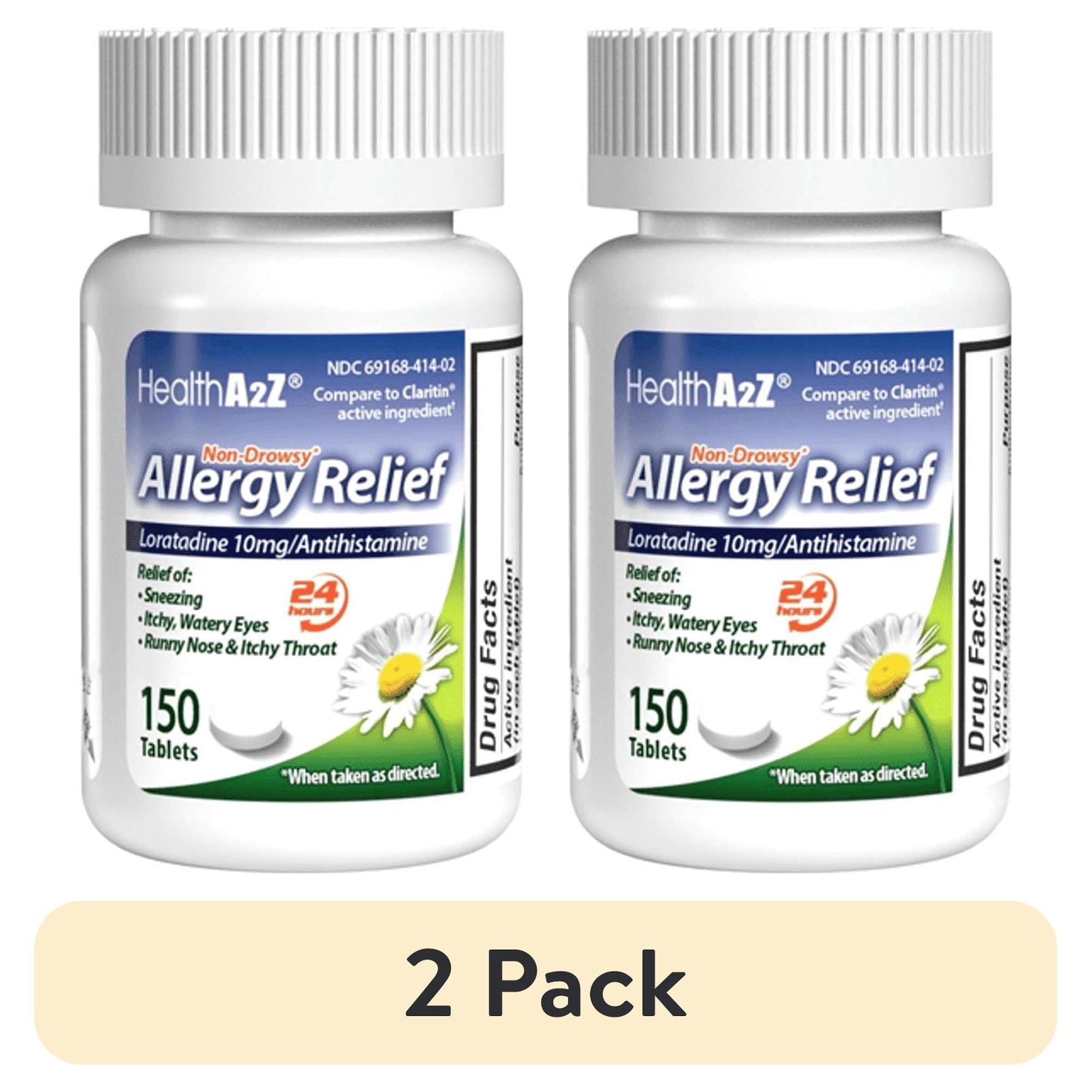 (2 pack) HealthA2Z® Allergy Relief | 150 Tablets | Loratadine 10mg | Antihistamine | Non-Drowsy | Relief from Itchy Throat, Sneezing, Runny Noses | 24-Hours Allergy Medicine