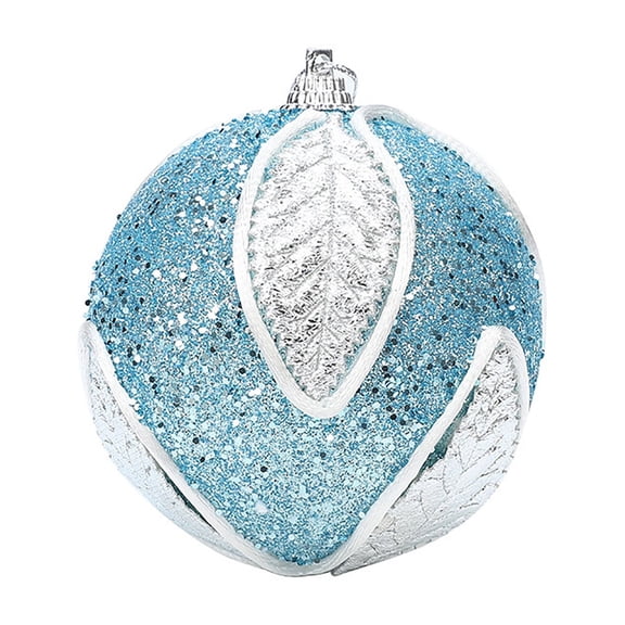 SLYNSHome Christmas Hanging Balls Ornaments,Glitter Shatterproof Xmas Balls with Leaf Decor Christmas Balls Baubles Pendant for Trees,Holiday Party Christmas Decoration (3.1Inch,Blue)