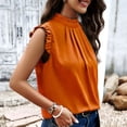 thumbnail image 3 of Scyoekwg Womens Summer Tops Solid Color Ladies Tops Crewneck Pleated Tunic Tops Sleeveless Tops Casual Comfy Loose Blouses (Orange,XL), 3 of 6