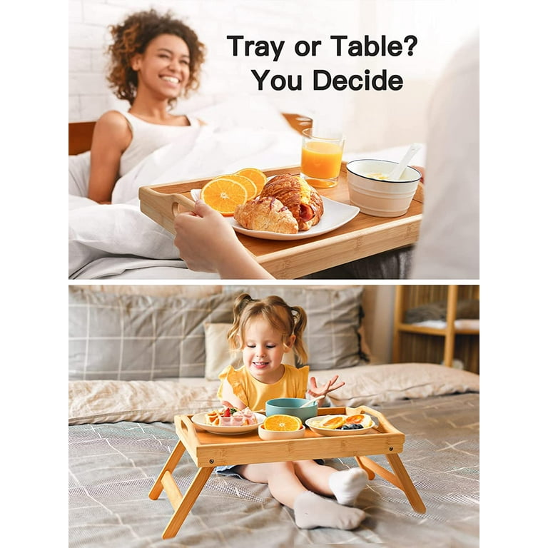 Bed Tray Bamboo Breakfast Food Tray with Folding Legs Kitchen