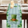 thumbnail image 3 of St. Patrick's Day Table Runner, Spring Coin Green Clovers Blue Lattice Washable Cotton Linen Table Runners 90 Inches Long, Dresser Scarf Runner for Dining/Coffee/Kitchen/Hallway Tables 13''x90'', 3 of 9