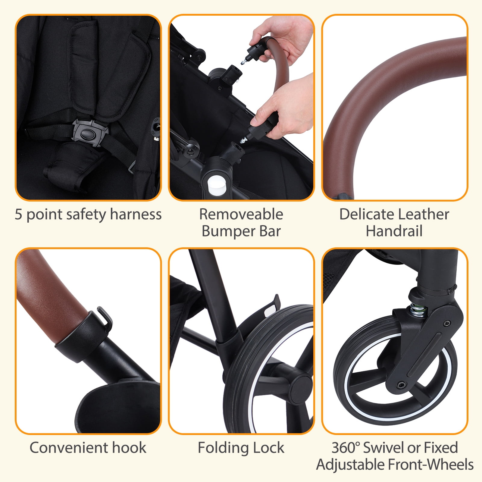 Shininglove Convertible Multi-Use Easy Fold Travel Toddler and Baby Tandem Double Stroller with Safety Harness and Storage Basket