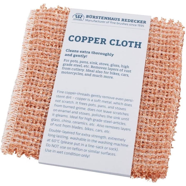 Redecker Copper Scrubbing Cloth & Microfiber Wipe Set (2-Pack) | Reusable Non-Scratch Cleaner