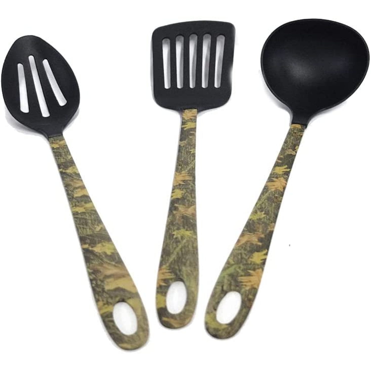 HElectQRIN Camouflage Kitchen Utensil 3 PC Set Turner, Slotted Spoon, Ladle