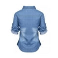 thumbnail image 3 of Fashion Womens Long Sleeve Denim Blouse Office lady T Shirt Lapel Slim Tops, 3 of 4