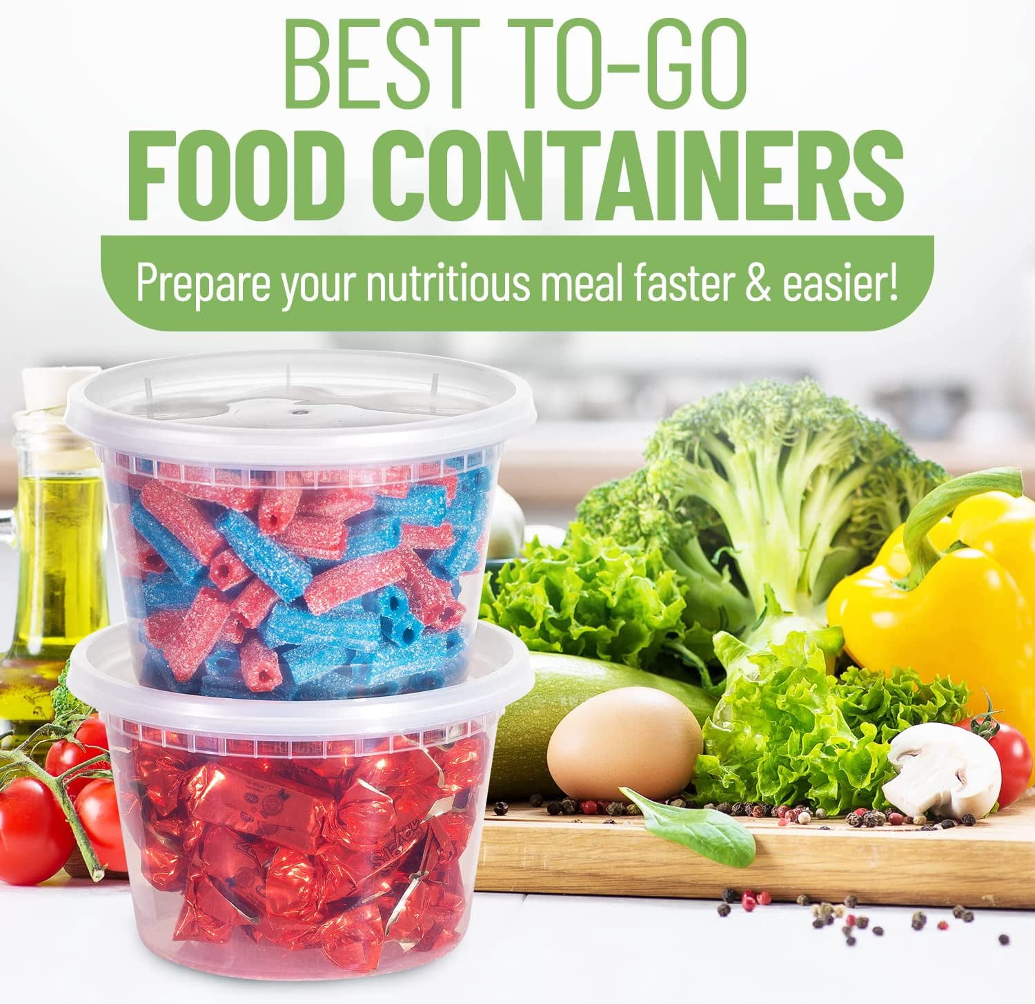 Plastic Deli Food Storage Containers With Leak-Proof Lids 16 Oz | Microwaveable Airtight Container For Soups, Snacks, Meal Prep, Salad, Ice Cream | BPA-Free Kitchen & Restaurant Supplies