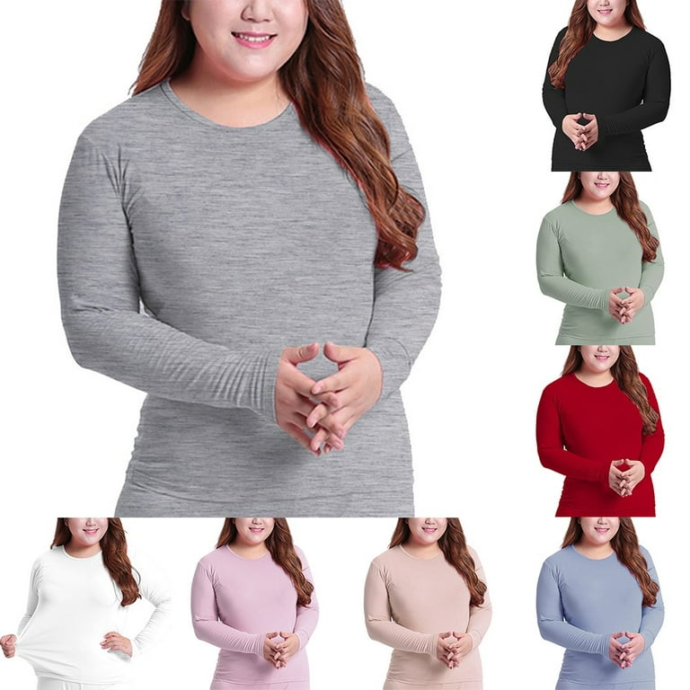 Plus Size Simple Thermal Underwear Top, Women's Plus Solid Long Sleeve High  Neck Medium Stretch Fitted Winter Top, Check Out Today's Deals Now