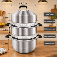 Steamer Pot For Cooking 14.2 Inch Steam Pots With Lid 2-tier Stainless ...