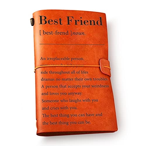 Regalos para amistad - Diario cuero con definición de mejor amigo/a inspirador, cuaderno de viaje vintage grabado con escritura - Regalo cumpleaños, graduación y Navidad