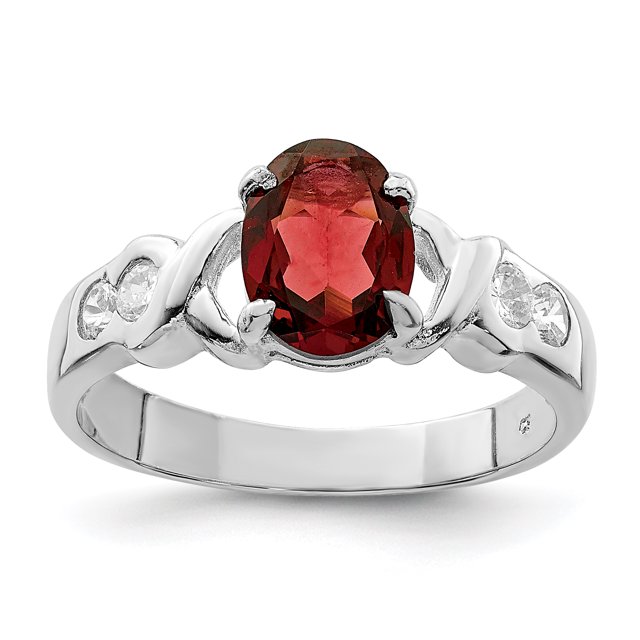 925 Sterling Silver Rhodium-plated Garnet and Cubic Zirconia Ring
