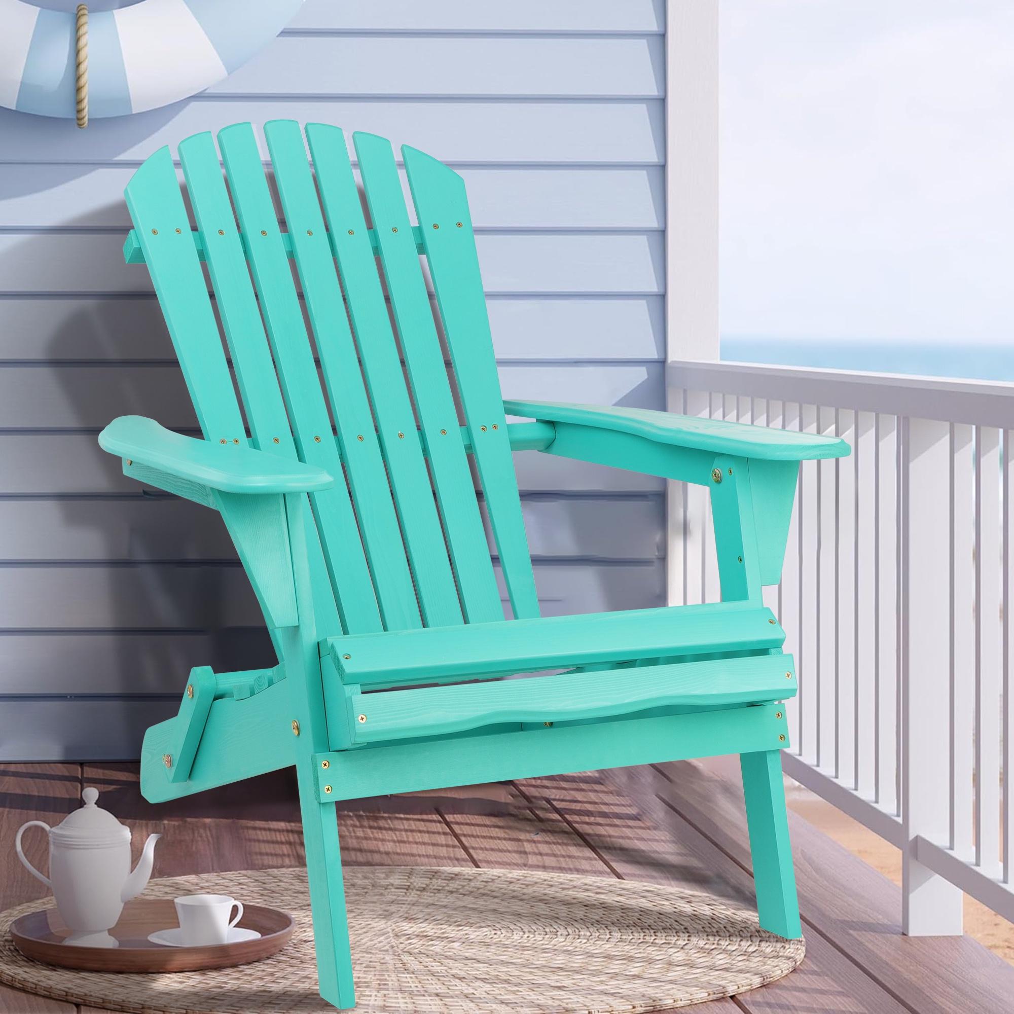 Outdoor Adirondack Chair, Seizeen Wooden Folding Adirondack Chair, Patio Furniture Lounge Chair Quick Assembled, Outdoor Chairs for Deck Pool Yard Garden, Cyan - image 2 of 8