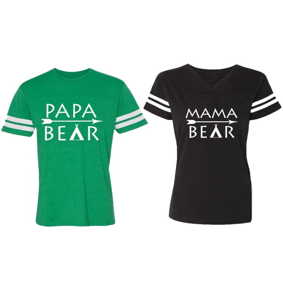 Papa Mama Bear Matching Couple Cotton Jerseys (Men Green / Women Black) (Men S / Women S)