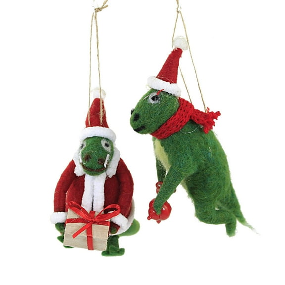 Xmas Rexs - 2 Ornaments 5.25 Inch, Felt - Dinosaur Ornament Fabric Wo2854