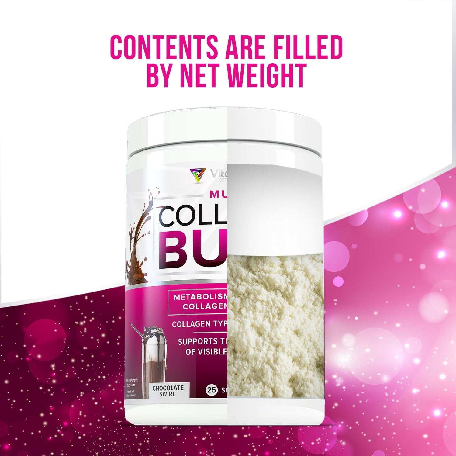 Vitauthority Multi Collagen Burn, Collagen Peptides Powder for Women, Chocolate Swirl, 25 Servings