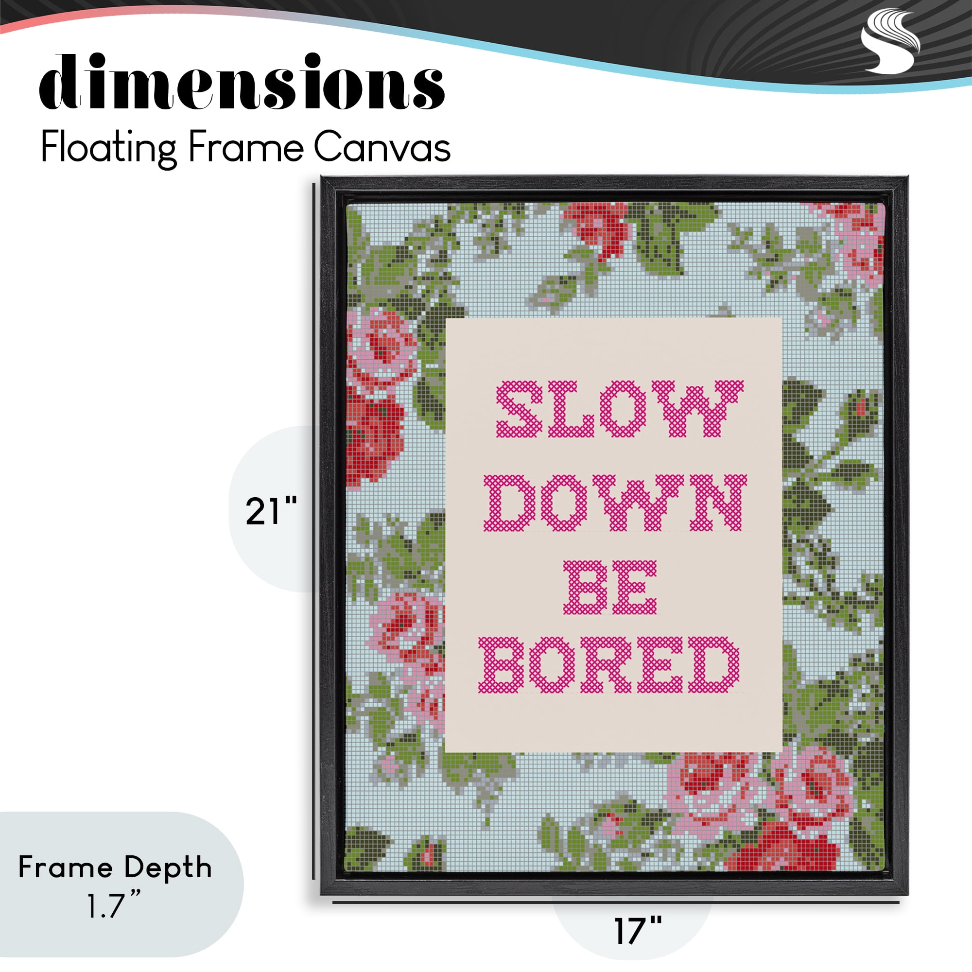 Stupell Industries Slow Down Be Bored Faux Cross Stitch Black Framed Floater Canvas Wall Art, design by Lil' Rue