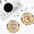 thumbnail image 4 of Zufioo Thanksgiving With A Grateful Heart Print Leather Coaster Set, Decorative PVC Coasters 4-pack - Scald and Stain-resistant, Suitable for Home, Cafes, Restaurants-Octagon, 4 of 6