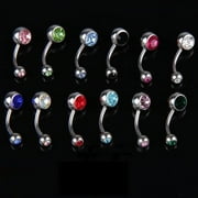 MARAINBOW 12pcs Ball Crystal Rhinestone Belly Navel Button Rings Dangle Bar Ring Body Piercing Jewelry