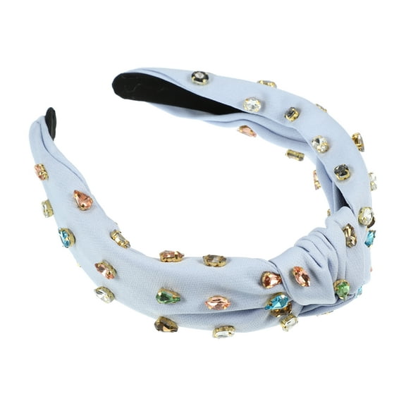Unique Bargains Light Blue Headband Full of Diamonds Women Knotted Pleated Headband Versatile Outer Hair Accessories