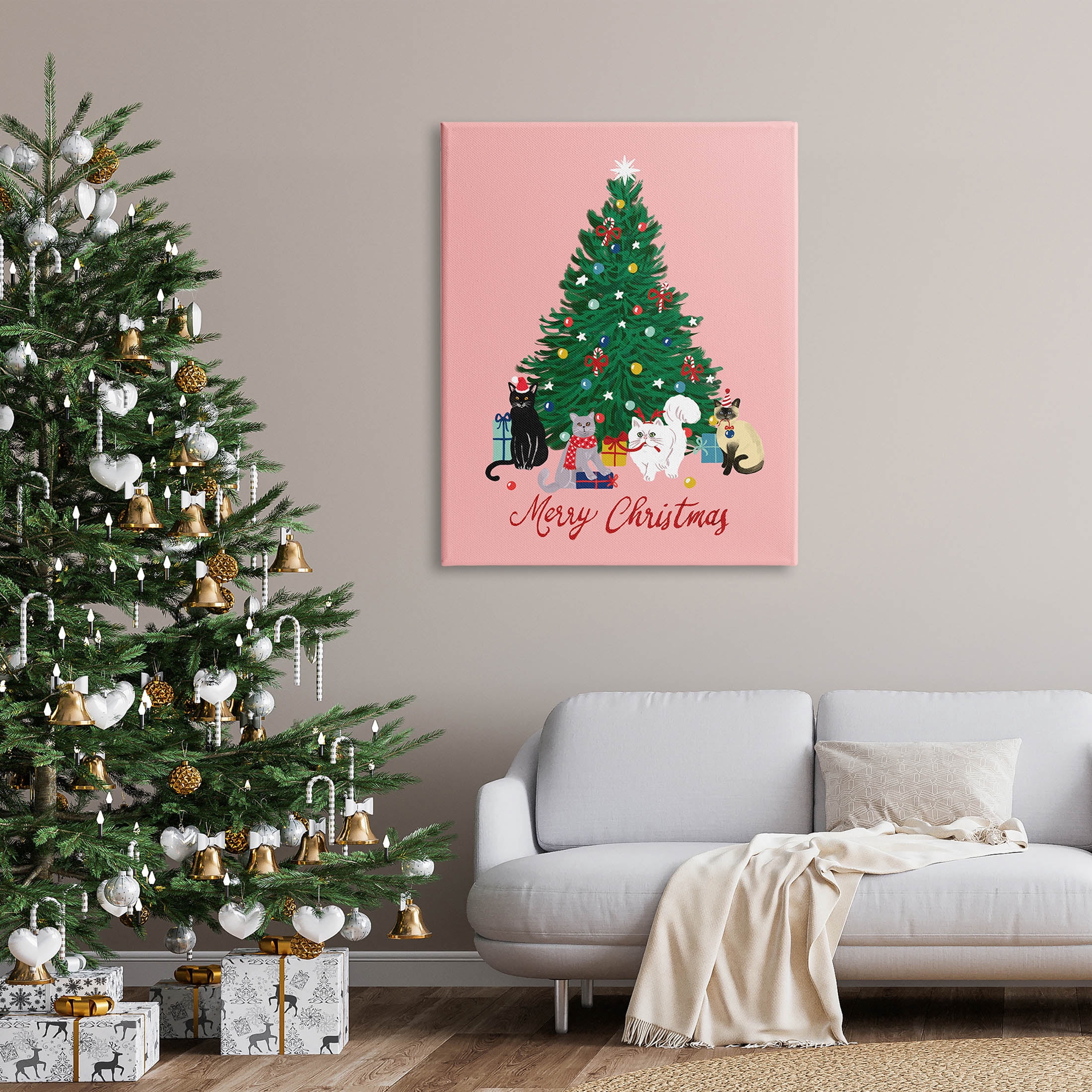 Merry Christmas Holiday Cats Holiday Graphic Art Gallery Wrapped Canvas Print Wall Art