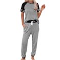 thumbnail image 1 of Traje de dos piezas deportivo informal de manga corta con rayas en contraste suelto a la moda para mujer Wmkox8yi  bvn2721, 1 of 8