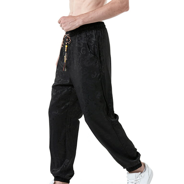 IROINNID SweatPants For Men Solid Color Lace-Up Elastic Dragon Track Pants  Drawstring Trousers Elastic Waist Cigarette Pants