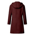 thumbnail image 4 of Women's Wool Blend Coat Mid-Length Lapel Button Down Trench Coat with Hood Pocketed Woolen Hooded Overcoat for Fall Winter Daily Wear(Wine,L), 4 of 6