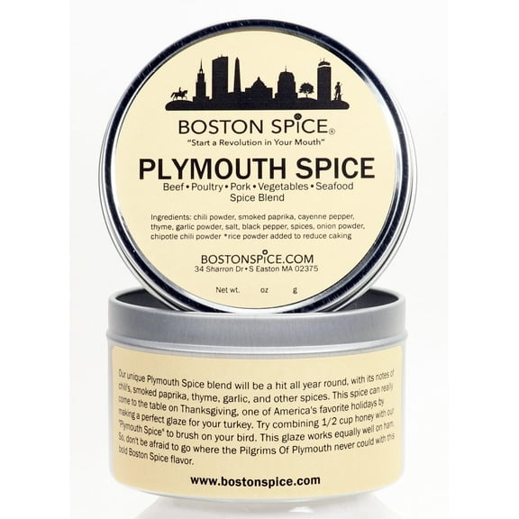 Boston Spice Plymouth Spice Barbecue BBQ Grilling Grill Smoker Dry Seasoning Rub For Turkey Chicken Poultry Wings Legs Ham Pork Ribs Vegetables Seafood Meat Beef Steak 1 Cup wt. 5.2oz/148g Metal Tin